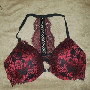 Red and Black Floral Lace Padded Bra
